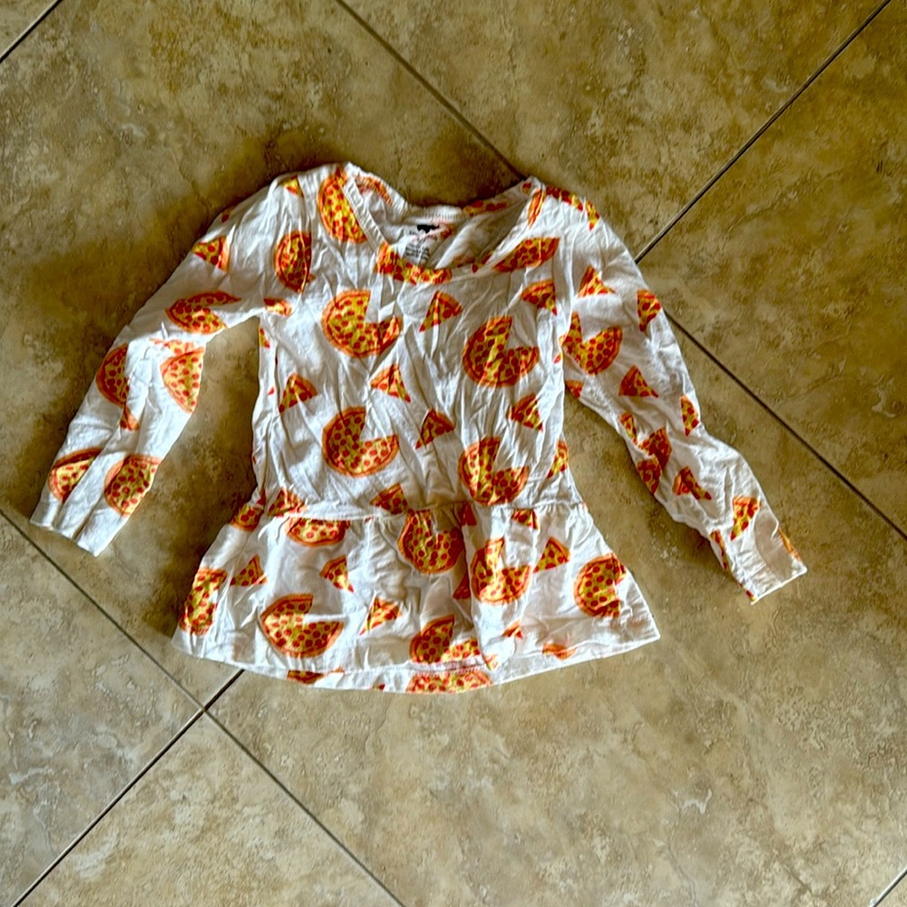 monica + andy long sleeve white pizza ruffle shirt, size 6-7